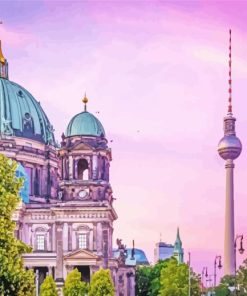Berliner Fernsehturm With Pink Sky View Diamond Painting