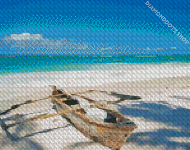 Boat At Mombasa Beach Diamond Painting