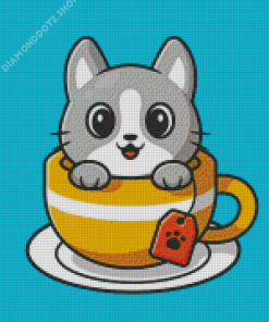Cat In Tea Cup Diamond Painting