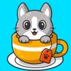 Cat In Tea Cup Diamond Painting
