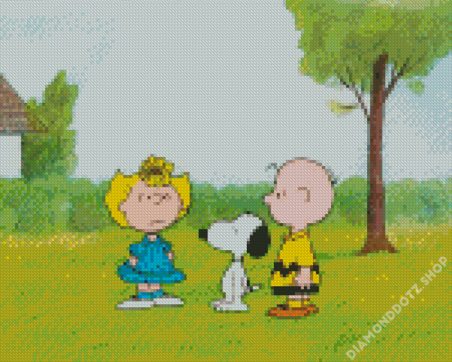 Sally And Charlie Brown And Snoopy Diamond Painting