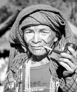 Old Woman Smoking Pipe Diamond Painting