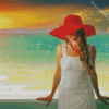 Blonde Woman With Red Hat Diamond Painting