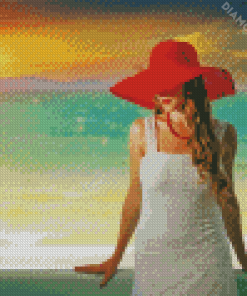 Blonde Woman With Red Hat Diamond Painting