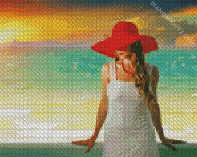 Blonde Woman With Red Hat Diamond Painting