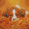 Dog Sleeping In Leaves Diamond Painting