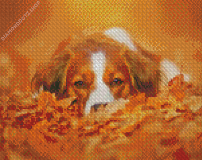 Dog Sleeping In Leaves Diamond Painting