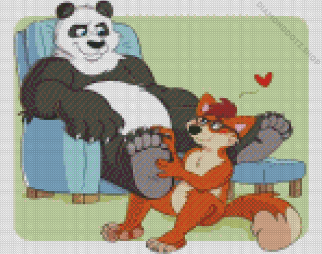 Panda And Fox Cartoon Diamond Painting
