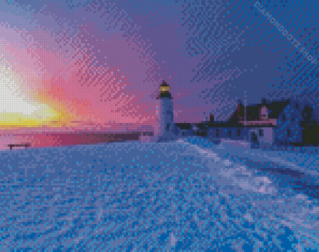 Winter Beach Lighthouse Diamond Painting