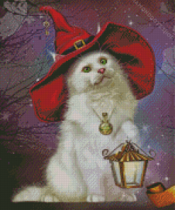 White Witch Cat Diamond Painting