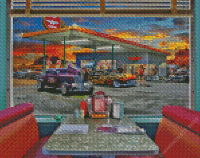 Gas Station Diner 50s Diamond Painting