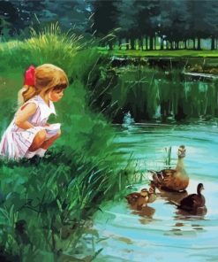 Girl With Ducks Diamond Painting