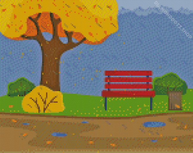 Rain In Park Diamond Painting