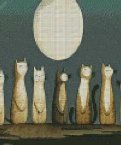 Cats And Moon Diamond Painting
