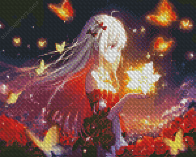Red Floral Girl Diamond Painting
