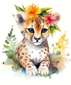 Cheetah With Flowers Diamond Painting