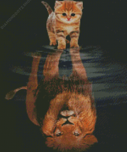 Cat Reflection Lion Diamond Painting
