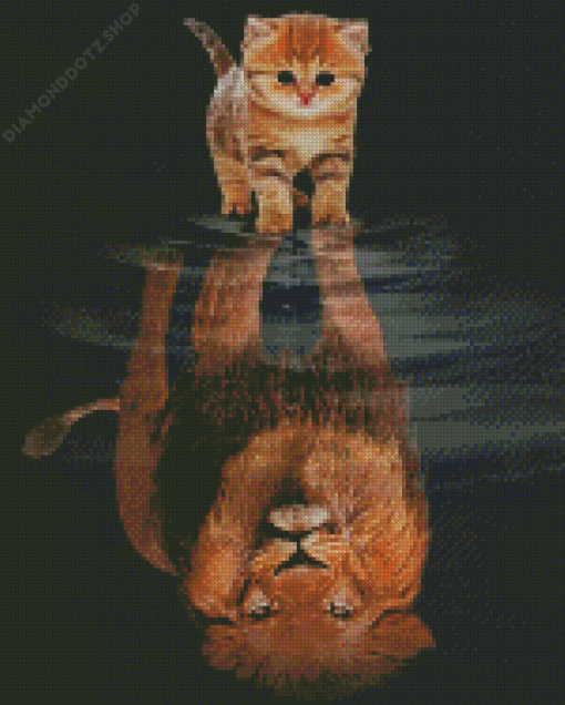 Cat Reflection Lion Diamond Painting