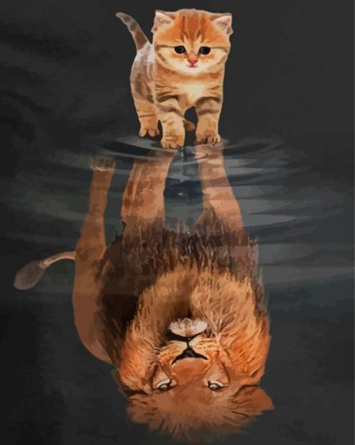 Cat Reflection Lion Diamond Painting