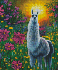 Llama With Flowers Diamond Painting