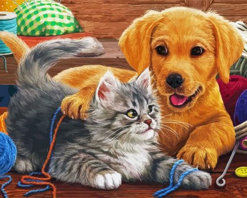 Puppy Lab And Cat Diamond Painting