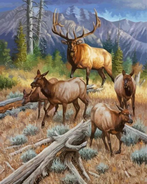 Wild Elk Herd Diamond Painting