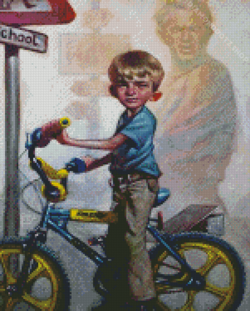 Boy Riding Bike Diamond Painting