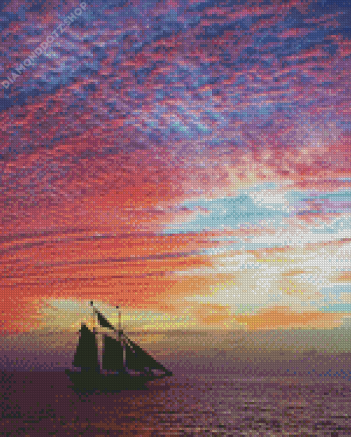 Boat In Sunset Diamond Painting