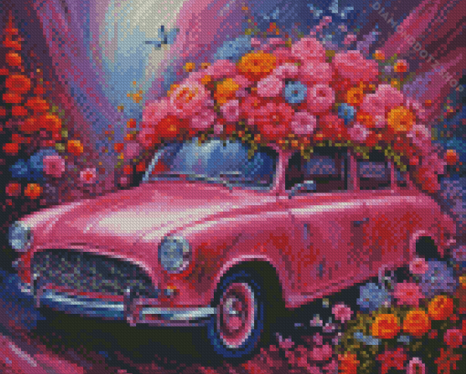 Car With Flowers Diamond Painting