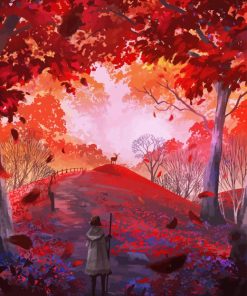 Girl In Red Forest Diamond Painting