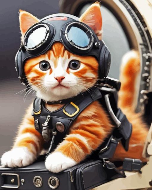 Cat In Pilots Hat Diamond Painting