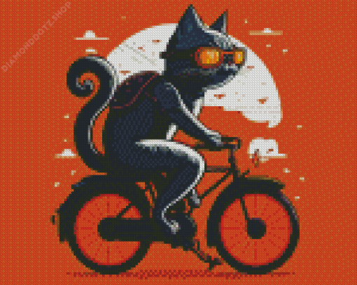 Cat On The Bike Diamond Painting