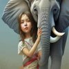 Girl Hugging Elephant Diamond Painting