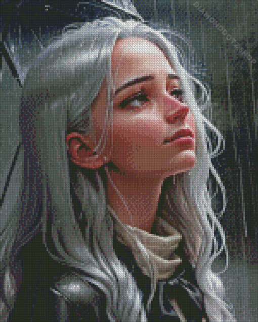 Gray Hair Girl Diamond Painting