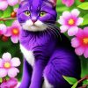 Pink Flowers And Purple Cat Diamond Painting