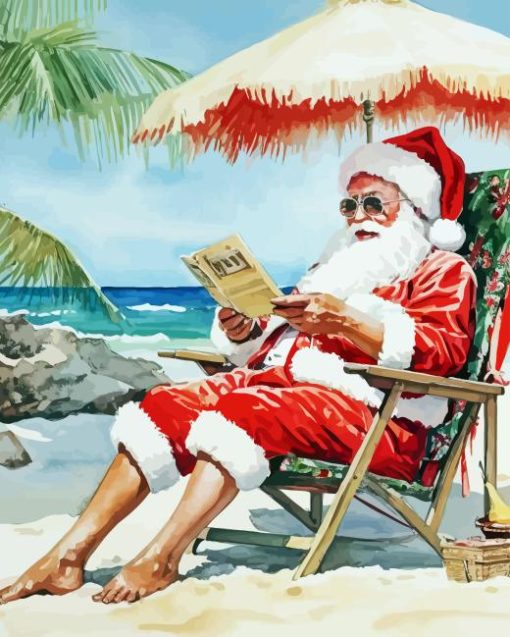 Santa On Beach Diamond Painting