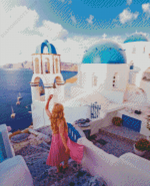 Blondy Girl In Santorini Diamond Painting