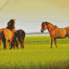 Golden Domestic Horses Diamond Painting