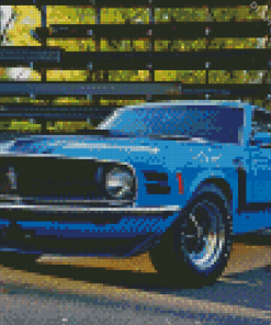 1970 Ford Mustang Blue Car Diamond Painting