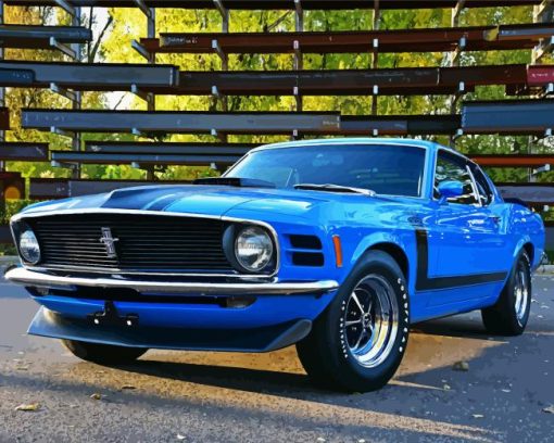 1970 Ford Mustang Blue Car Diamond Painting