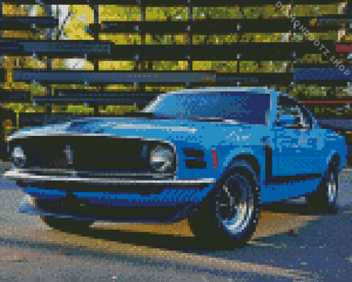 1970 Ford Mustang Blue Car Diamond Painting