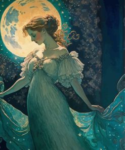 Antique Girl And Moon Diamond Painting