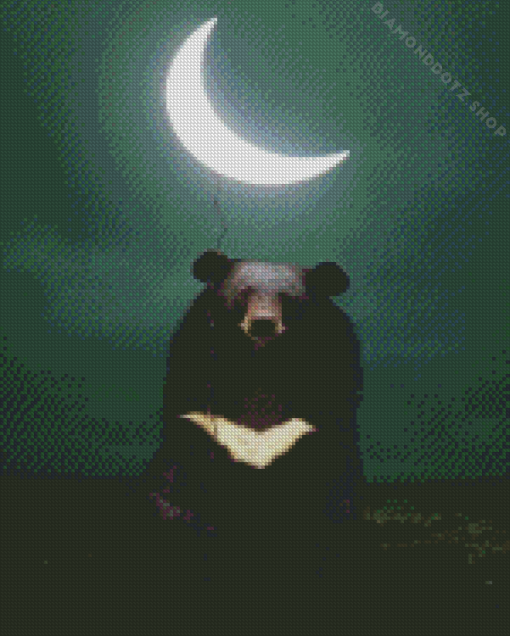 Bear With Crescent Moon Balloon Diamond Painting