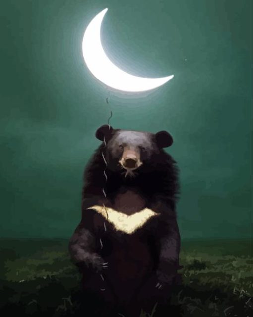 Bear With Crescent Moon Balloon Diamond Painting