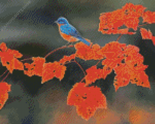Blue Bird Autumn Diamond Painting