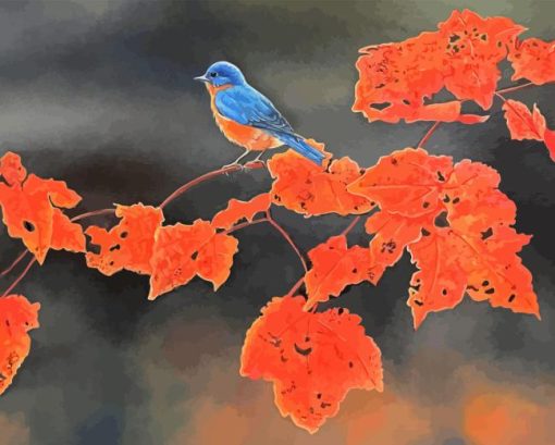 Blue Bird Autumn Diamond Painting