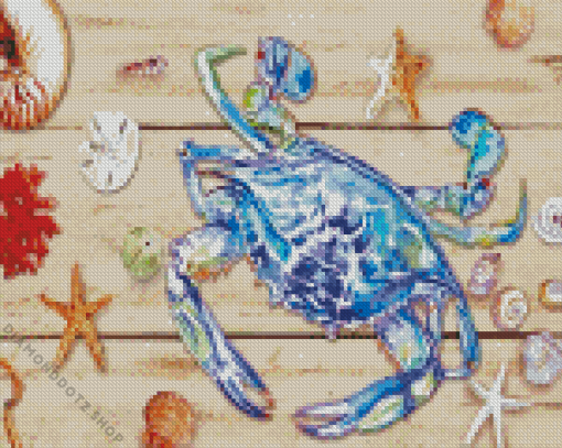 Blue Crab And Seashells Diamond Painting
