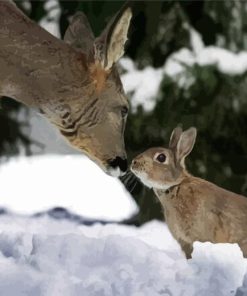 Bunny Deer In Snow Diamond Painting