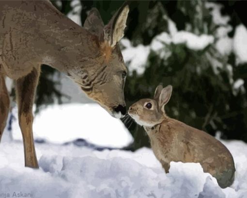 Bunny Deer In Snow Diamond Painting