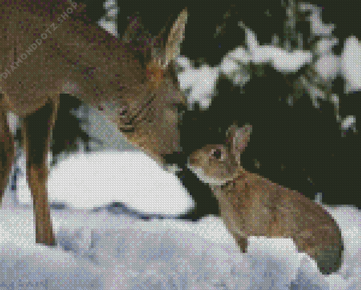 Bunny Deer In Snow Diamond Painting